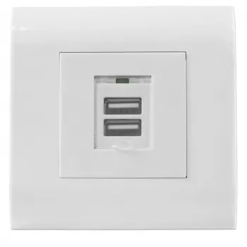 Intellinet 2-porttinen USB-A seinäpistorasia kannella, kaksi latausliitäntää turvakannella, 5 V / 2,1 A lähtö, 80 x 80 eurooppalainen kansi