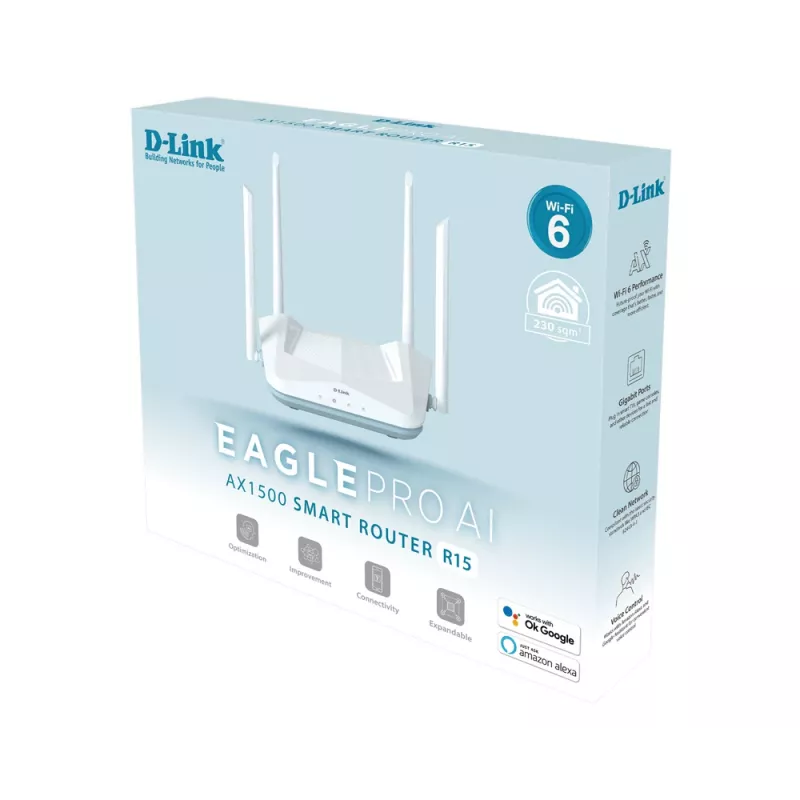 D-Link EAGLE PRO AI AX1500 älyreititin WLAN-reititin Gigabit Ethernet Dualband (2,4 GHz / 5 GHz) valkoinen