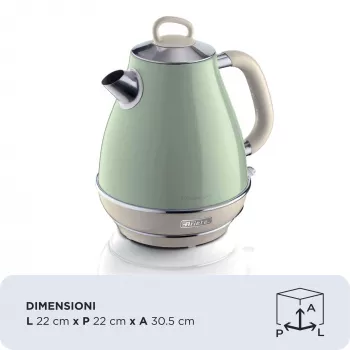 Ariete 2869 Vintage vedenkeitin, ruostumaton teräs, 1,7 l, automaattinen virrankatkaisu, 2000 W, vedelle, teelle ja yrttijuomille, pastellinvihreä