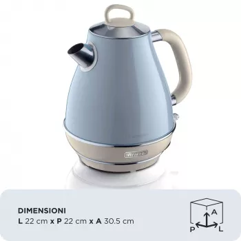 Ariete 2869 Vintage vedenkeitin, ruostumaton teräs, 1,7 l, automaattinen virrankatkaisu, 2000 W, vedelle, teelle ja yrttijuomille, pastellinsininen
