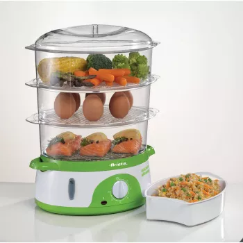 Ariete 911 Healthy Steam - sähköinen höyrykeitin - 3 koria - riisikulho - ajastin 60 min - 800 wattia - 9 litraa - valkoinen ja vihreä