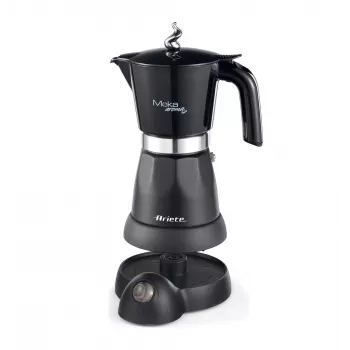 Ariete 1368 Moka Aroma, sähköinen mokapannu, 4/6 kupillista, 480 W, automaattinen virrankatkaisu, pitää lämpötilan 30 asteessa, musta