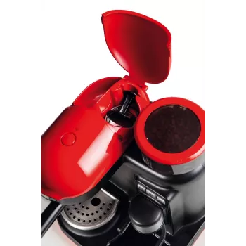 Ariete 1318 Moderna espressokeitin integroidulla kahvimyllyllä, kahvipavuille ja kahvijauheelle, maidonvaahdotin Cappuccinatore, 1 ja 2 kupin suodatin, 1080 W, 800 ml, punainen