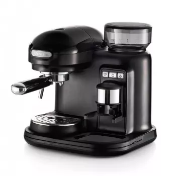 Ariete 1318 Moderna espressokeitin integroidulla kahvimyllyllä, kahvipavuille ja jauhetulle kahville, maidonvaahdotin cappuccinolle, 1 ja 2 kupin suodatin, 1080 W, 800 ml, musta