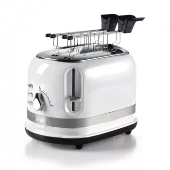 Ariete 149 Modern valkoinen leivänpaahdin pihdeillä 2 viipaleelle leipää, sandwichille tai toastille – 6 ruskistusastetta – sulatustoiminto – Modern-sarja – valkoinen