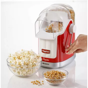 Ariete 2958 Pop Corn Maker Party Time, popcornkone vivulla, 1100 wattia, kapasiteetti 600 g, rasvaton kuumailmavalmistus, punainen