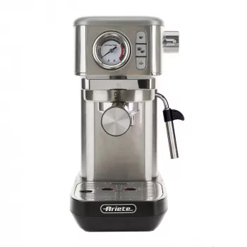 Ariete 1381 kahvinkeitin painemittarilla, sopii kahvijauheelle ja ESE-padeille, 1300 W, 1,1 l kapasiteetti, 15 bar paine, ½ kupin suodatin, cappuccino-suutin, hopea