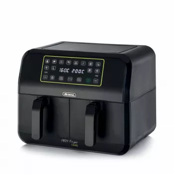 Ariete 4623 Airy Fryer Dual, kiertoilmakypsennin kaksoiskorilla, 1700 W, 8 l tilavuus, 3 kypsennystoimintoa, digitaalinen LED-kosketuspaneeli, 8 esiohjelmoitua ohjelmaa, ajastin, 2 koria, musta