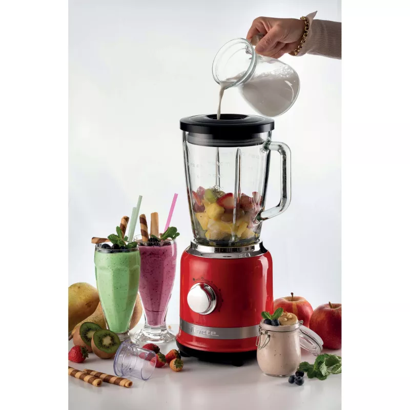 Ariete Moderna punainen tehosekoitin lasikannulla, pöytätehosekoitin, 1,5 l, pulssitoiminto, jäänmurskaus, 1000 W, punainen