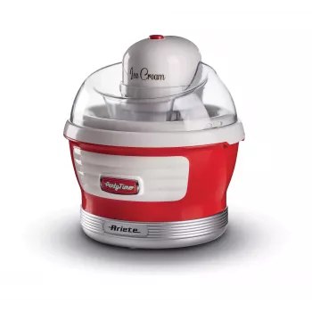 Ariete 643 jäätelökone Party Time, jäätelökone, 12 W, 1,5 l kapasiteetti, irrotettava kaksoiseristetty säiliö, valmistusaika 30 minuuttia, kansi ainesosien lisäämiseen, punainen