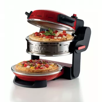 Ariete 927 Pizzeria, kaksoispizzauuni, 2 pizzaa 4 minuutissa, 2300 W, 2 tulenkestävää kiveä, 2 termostaattia, halkaisija 32 cm, 5 kypsennysastetta, 2 ruostumatonta teräslastaa, punainen