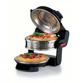 Ariete 927 Pizzeria, kaksoispizzauuni, 2 pizzaa 4 minuutissa, 2300 W, 2 tulenkestävää kiveä, 2 termostaattia, halkaisija 32 cm, 5 kypsennysastetta, 2 ruostumatonta pizzalastaa, punainen