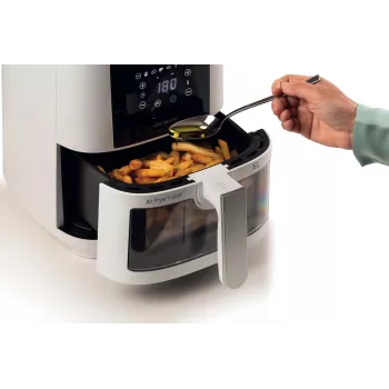 Ariete 4626 Airy Fryer 6L, kiertoilmakypsennin, 1300 W, 6 l tilavuus, 2,5 kg kypsennystilavuus, 8 esiohjelmoitua ohjelmaa, lämpötila jopa 200 °C, läpinäkyvä kori kypsennyksen seurantaan, musta