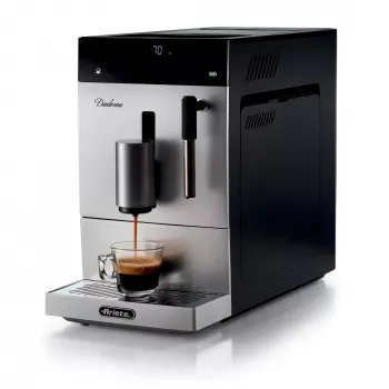 Ariete 1452 Diadema, automaattinen kahvinkeitin, 1350 W, 19 baarin paine, kahville, Americanolle ja kuumalle vedelle, cappuccino-suutin, LED-näyttö, säädettävä nokka, hopea