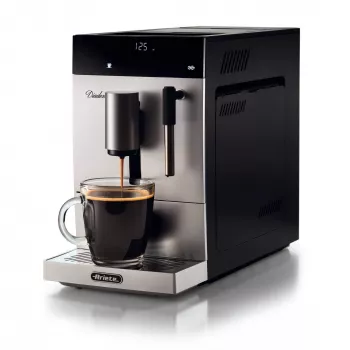 Ariete 1452 Diadema, automaattinen kahvinkeitin, 1350 W, 19 baarin paine, kahville, Americanolle ja kuumalle vedelle, cappuccino-suutin, LED-näyttö, säädettävä nokka, hopea