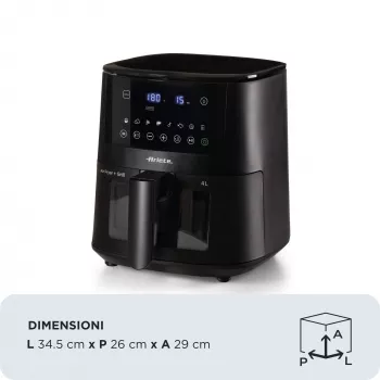 Ariete 4633, kiertoilmakypsennin 4L, 1400W, tilavuus 4L, 9 ohjelmaa, Shake- ja grillitoiminto, lämpötila jopa 200°C, musta