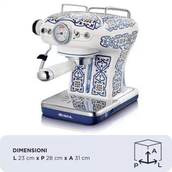 Ariete 1389 Capri kahvinkeitin, 850 W, säiliön tilavuus 0,9 l, suodatin 1 tai 2 kupille, tippa-alusta, maidonvaahdotin