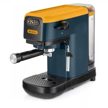 Ariete 1399 espressokeitin, jauheelle ja ESE-padeille, 1300 W, 1,1 l tilavuus, 15 baarin paine, suodattimet 1, 2 kupille ja ESE-padeille, cappuccino, keltainen