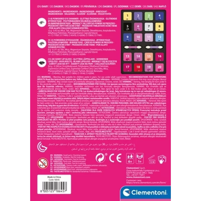 Clementoni Make-up Diary, naisten, 1 kpl, 150 mm, 30 mm, 210 mm