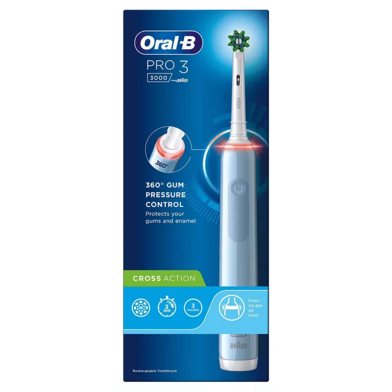 Oral-B Pro 3 3000 Cross pyörivä- värähtelevä hammasharja aikuisille sininen