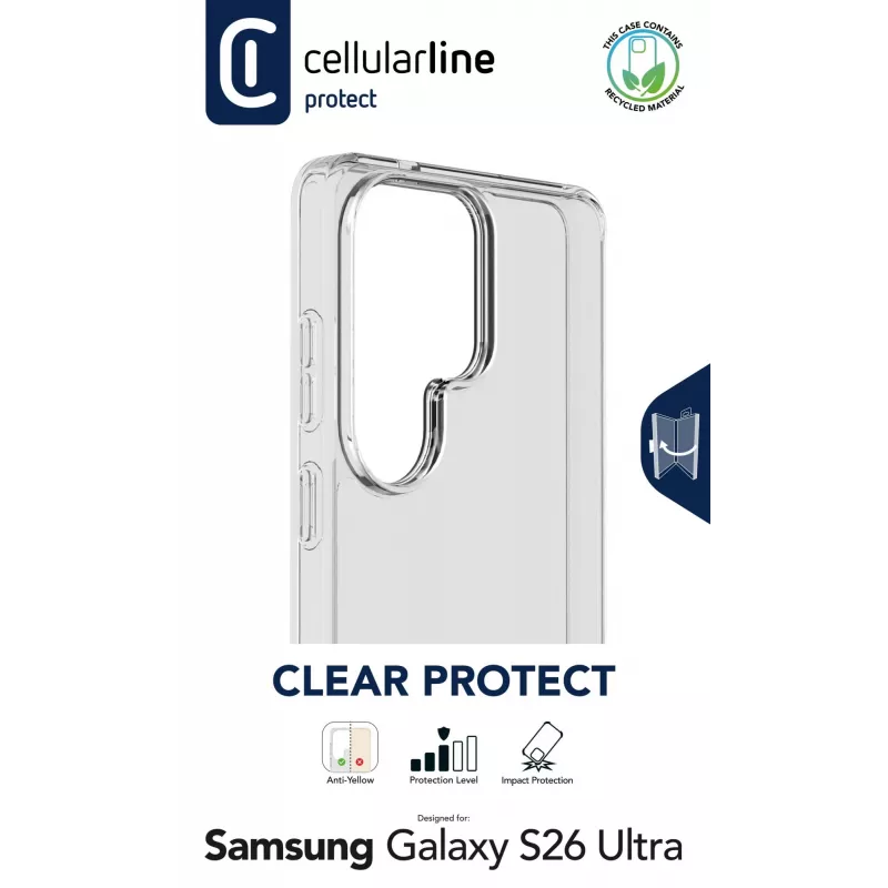 Cellularline Clear Protect - Galaxy S26 Ultra kova kuori kumireunoilla