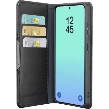 Cellularline Book Agenda - Galaxy S26 kirjakotelo tekonahkaviimeistelyllä, magneettisulkimella, RFID-suojauksella ja telineellä.