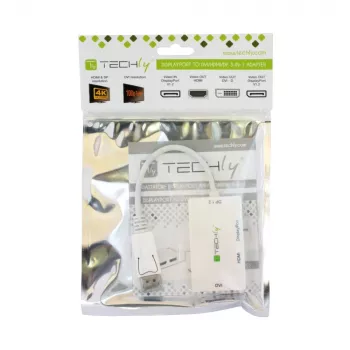 Techly IADAP DP-COMBOF3 videokaapeliadapteri DisplayPort DisplayPort + DVI + HDMI valkoinen