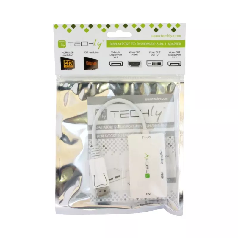 Techly IADAP DP-COMBOF3 videokaapeliadapteri DisplayPort DisplayPort + DVI + HDMI valkoinen