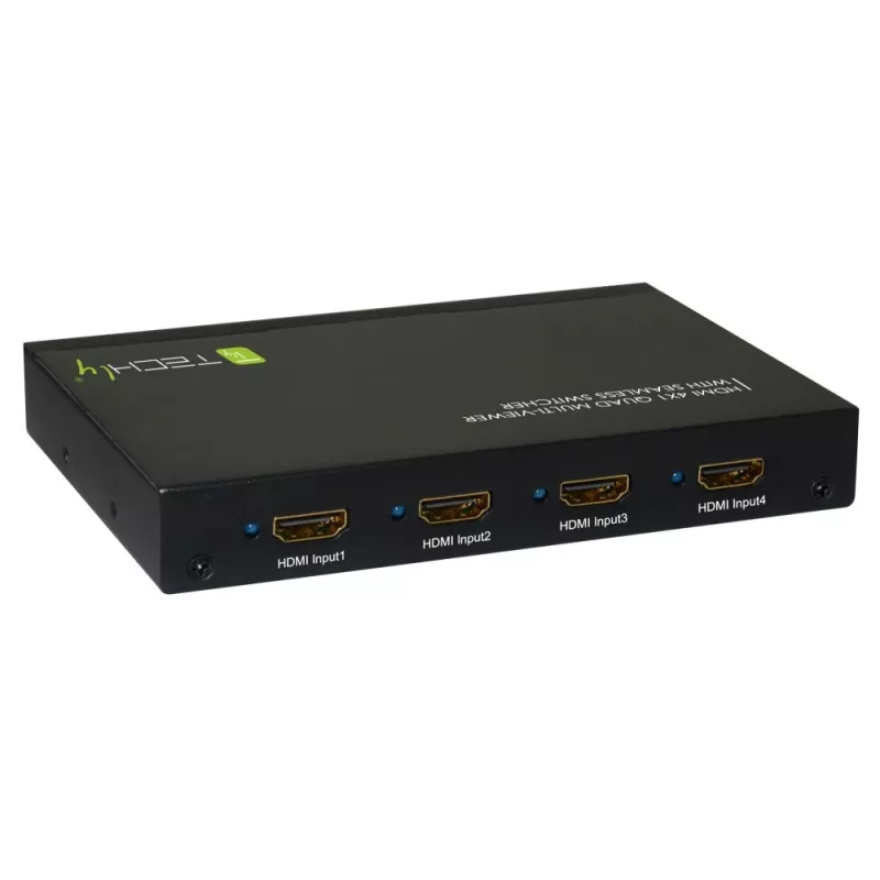 Techly HDMI 4x1 multiviewer saumattomalla kytkimellä, HDMI, metalli, musta, 60 Hz, 1080p, 2,25 Gbit/s