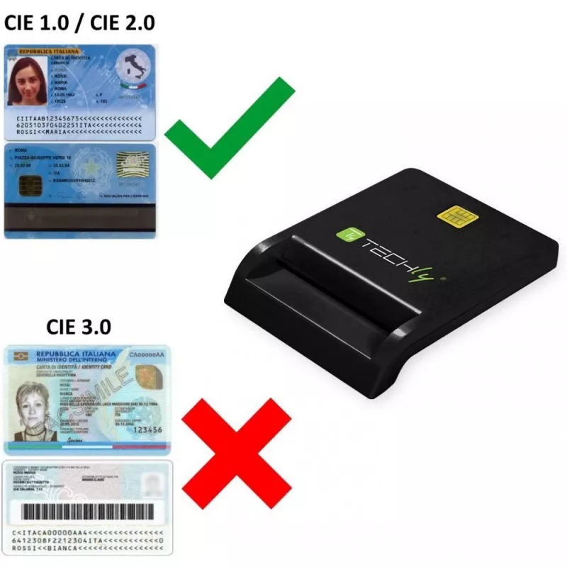Techly kompakti älykortinlukija/-kirjoittaja USB-C™ valkoinen, USB 2.0, 1,5 m, musta, 102 g