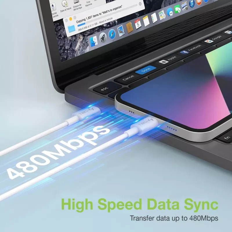Techly lataus- ja synkronointikaapeli USB-C Lightning 1 m valkoinen
