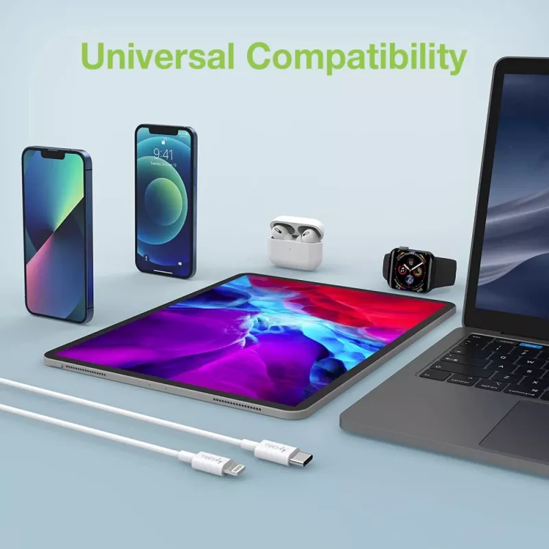 Techly lataus- ja synkronointikaapeli USB-C Lightning 1 m valkoinen