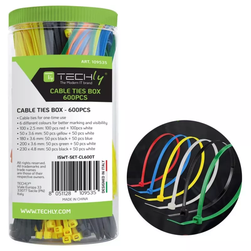 Techly ISWT-SET-CL600T nippusiteet yleisnippusiteet nylon monivärinen 600 kpl