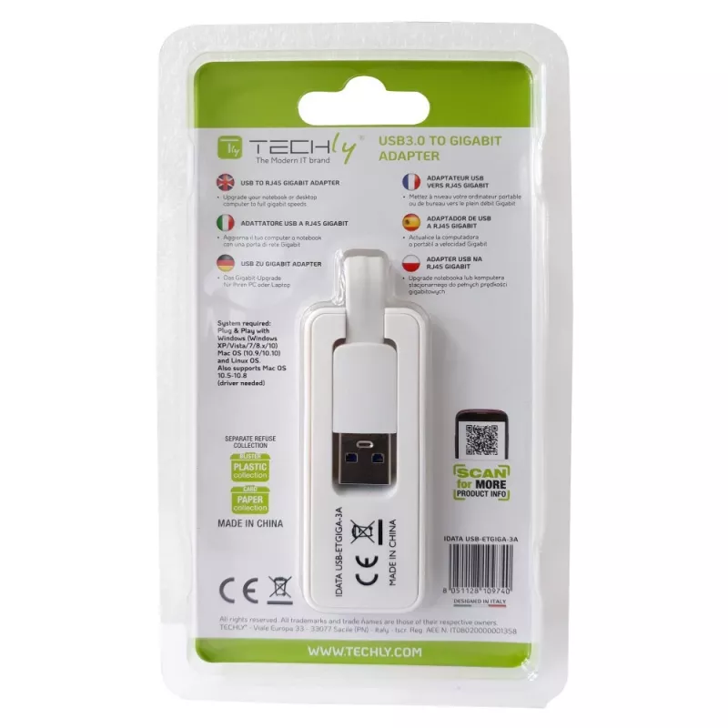 Techly IDATA USB-ETGIGA-3A USB 3.0 Gigabit Ethernet -verkkosovitin