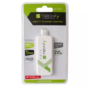 Techly USB 3.1 Type-C–RJ45 Gigabit Ethernet -sovitin, valkoinen