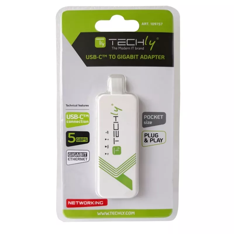 Techly USB 3.1 Type-C–RJ45 Gigabit Ethernet -sovitin, valkoinen