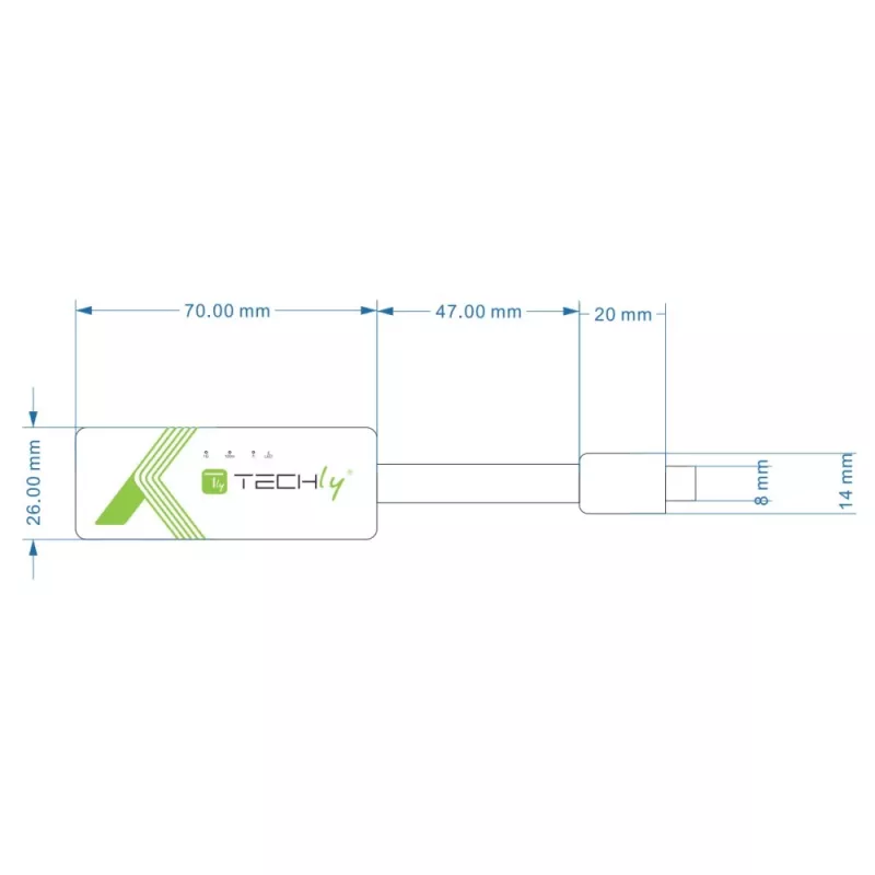 Techly USB 3.1 Type-C–RJ45 Gigabit Ethernet -sovitin, valkoinen