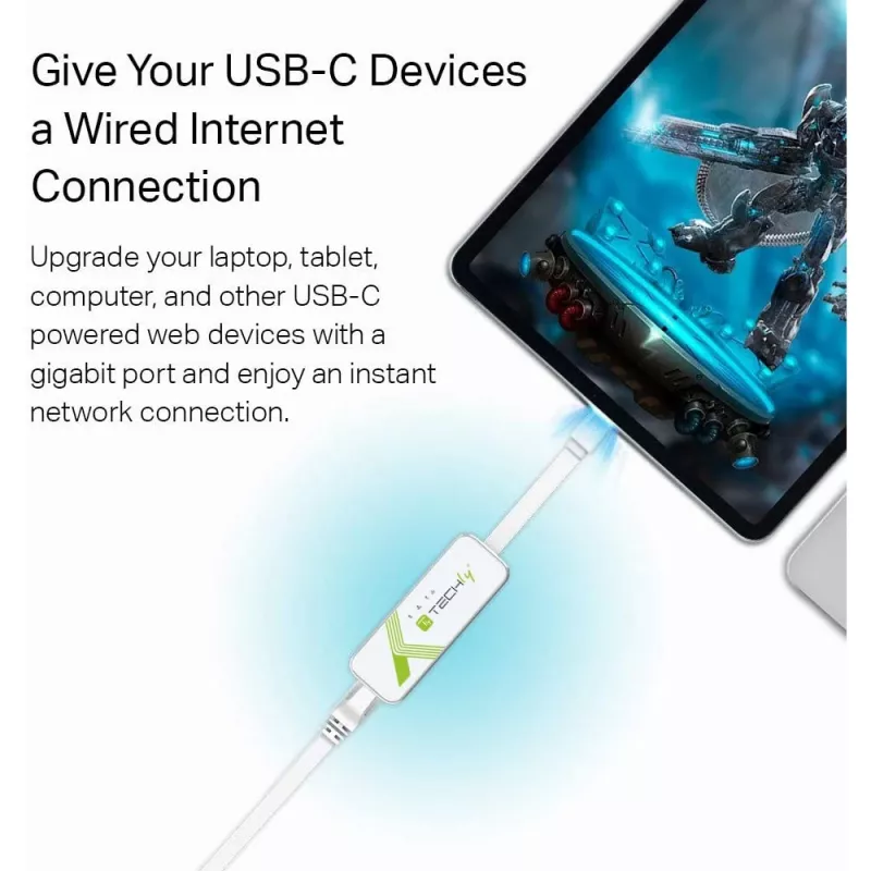 Techly USB 3.1 Type-C–RJ45 Gigabit Ethernet -sovitin, valkoinen