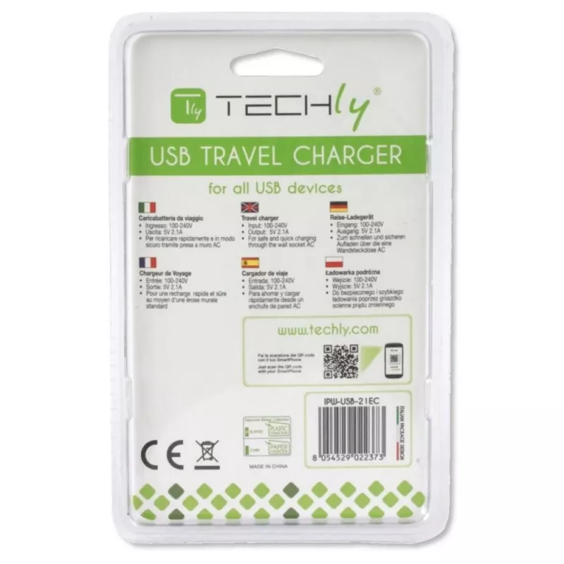 Techly italialainen pistokesovitin 1 USB-liitännällä 5V / 2,1A valkoinen IPW-USB-21EC