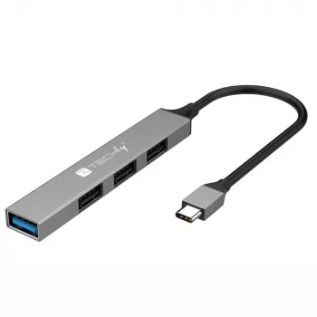 Techly IUSB32-HUB4C-3U2SLS kannettavan telakointiasema/porttitoistin johdollinen USB 3.2 Gen 1 (3.1 Gen 1) Type-C harmaa