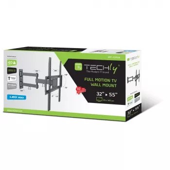 Techly 32-55 tuuman Full-Motion LED-LCD-TV-seinäteline, 400 x 400 mm, -15 - 10°, 10 - 90°, 180°, teräs, musta