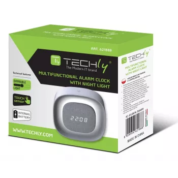 Techly IC-CLOCK-56WH herätyskello digitaalinen herätyskello harmaa, valkoinen