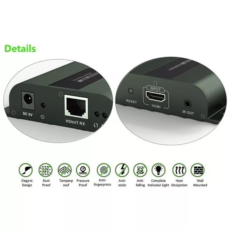 Techly lisä HDMI HDbitT IR-jatko vastaanotin yli 120 m Cat.6-kaapelilla