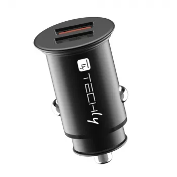 Techly Mini-autolaturi 2 porttia USB-A Quick Charge 3.0 36W musta metalli