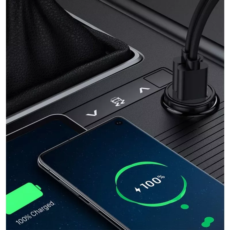 Techly Mini-autolaturi 2 porttia USB-A Quick Charge 3.0 36W musta metalli