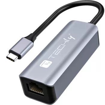 Techly IDATA USB-ETGIGA-CA kannettavan telakointiasema/porttitoistin johdollinen USB 3.2 Gen 1 (3.1 Gen 1) Type-C musta, hopea