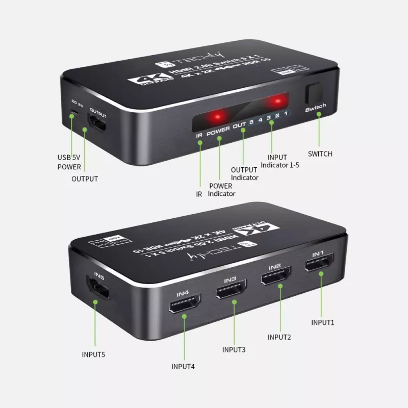 Techly IDATA HDMI2-4K5160B videokytkin HDMI