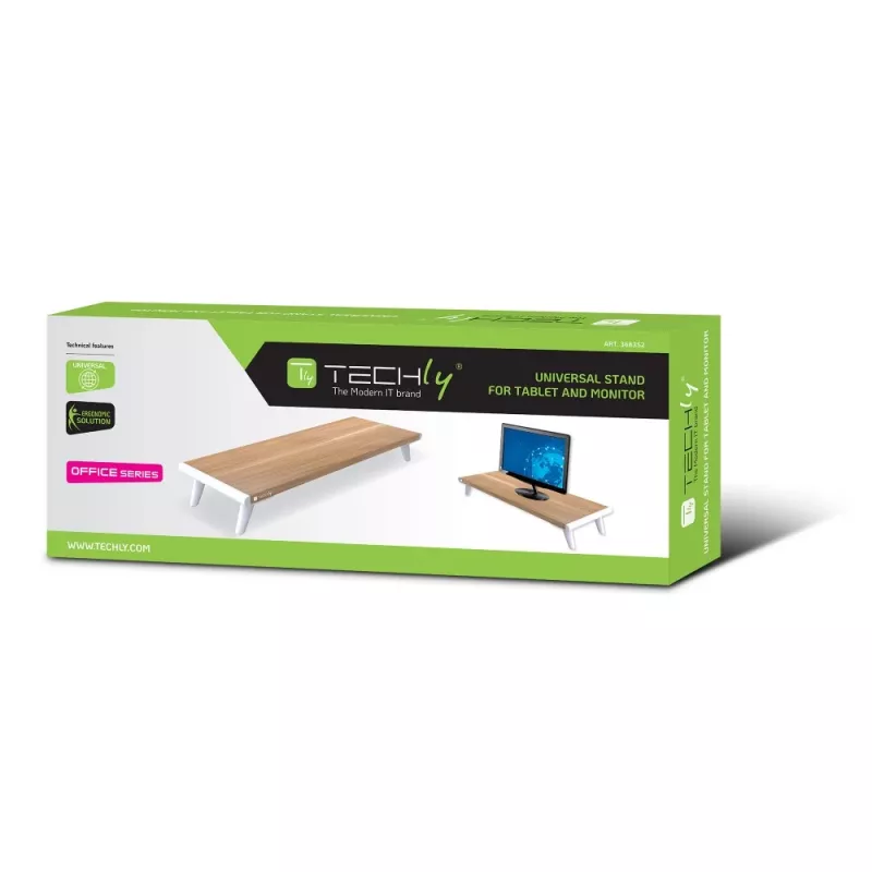 Techly ICA-MS 389 monitoriteline/jalusta työpöytä valkoinen, puu