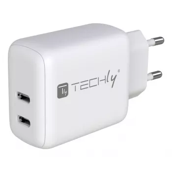 Techly IPW-USB-2C35W laturi mobiililaitteille kannettava, älypuhelin, tabletti valkoinen AC sisäkäyttöön pikalataus