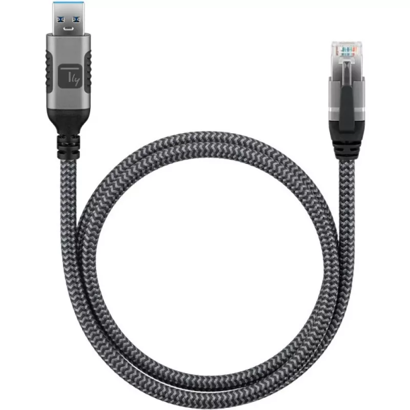 Techly ICOC-U3A-RJ45-020 USB 3.0 Type-A–Gigabit Ethernet -sovitinkaapeli, 2 m, musta/hopea